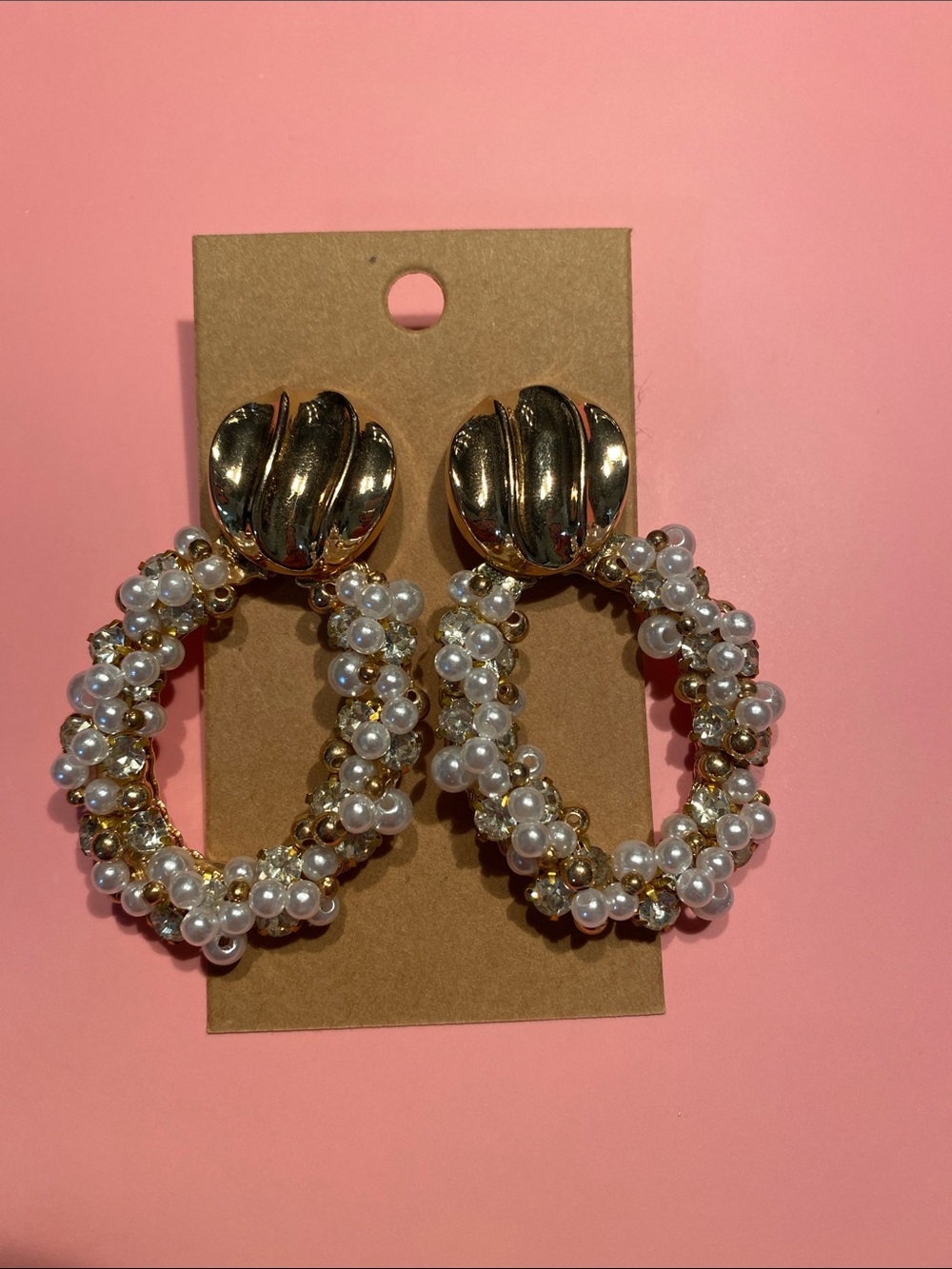 Gold Pearl Beaded Hoop Earrings